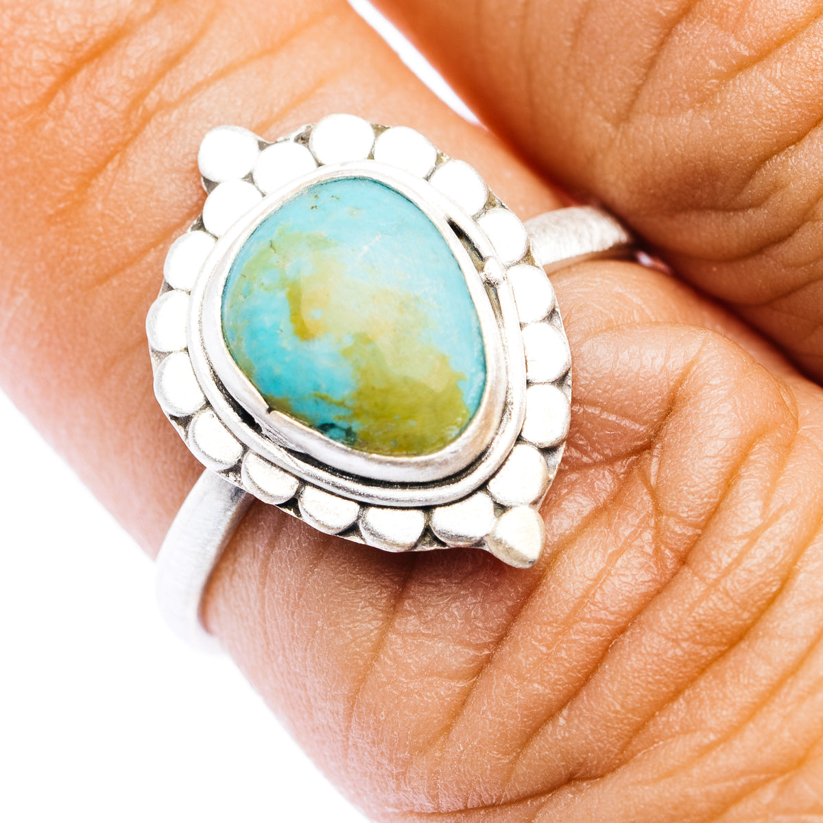 Southwestern Style Royston Turquoise Ring Size 6.75 (.925 Sterling Silver)