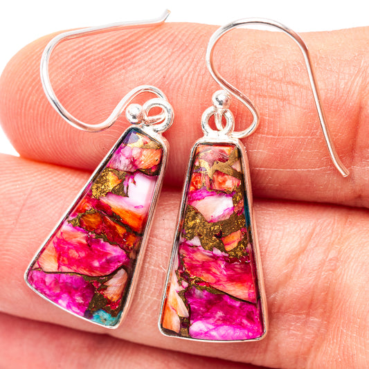 Pink and gold resin drop earrings with sterling silver fishhook backs