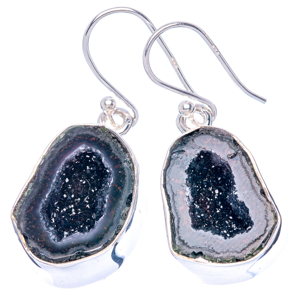 Premium Black Geode 925 Sterling Silver Earrings 1 3/8" (925 Sterling Silver) E1234