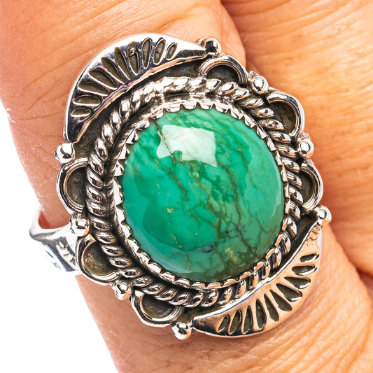 Exclusive Southwestern Style Hubei Turquoise Ring Size 9 Adjustable (.925 Sterling Silver)
