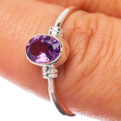 Faceted Amethyst Dainty Ring Size 8.25 (925 Sterling Silver) R145279