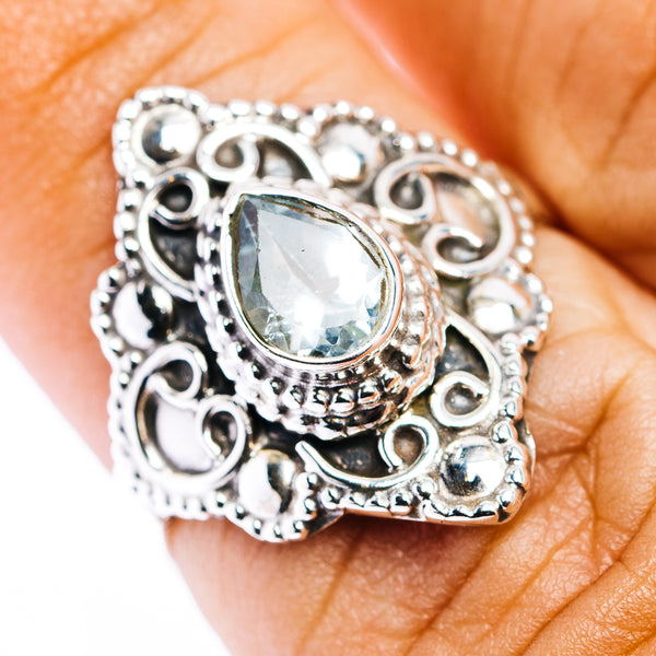 Blue Topaz Filigree Ring Size 6.75 (.925 Sterling Silver)