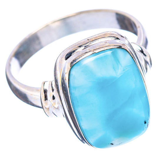 Oval blue Larimar stone ring with .925 sterling silver bezel and split band