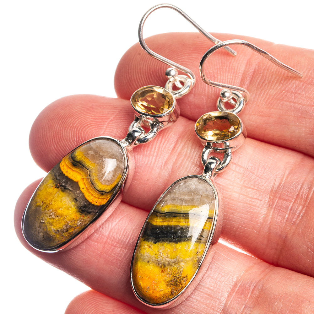 Bumble Bee Jasper, Citrine 925 Sterling Silver Earrings 1 7/8"