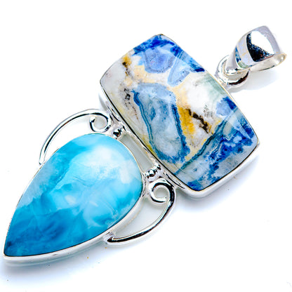Blue Scheelite, Larimar 925 Sterling Silver Pendant 2" (925 Sterling Silver) PD38399