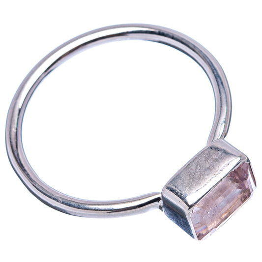Sterling silver band with square pink morganite gemstone at side view