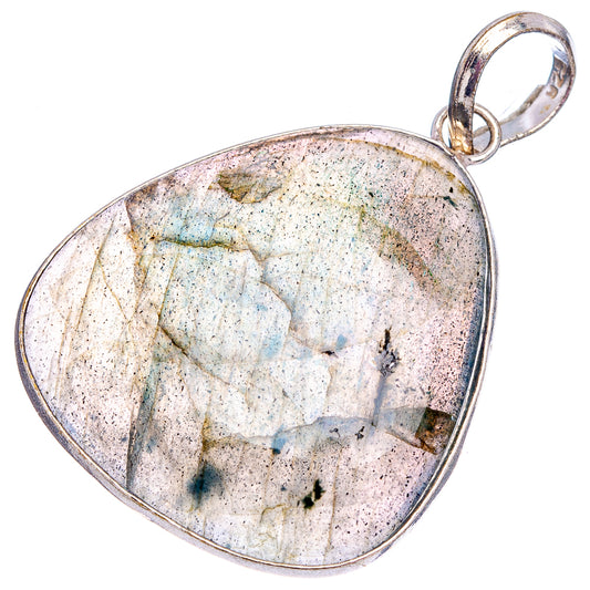 Silver-plated labradorite pendant with rounded teardrop stone and open bail loop