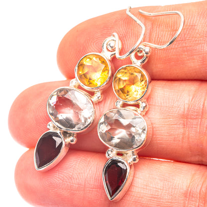 White Quartz, Citrine, Garnet Earrings 1 5/8" (925 Sterling Silver) E432280