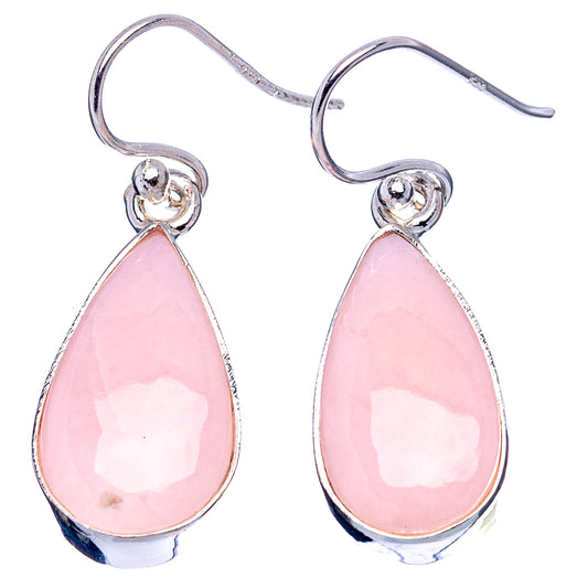 Pink opal teardrop drop earrings, .925 sterling silver fishhook style