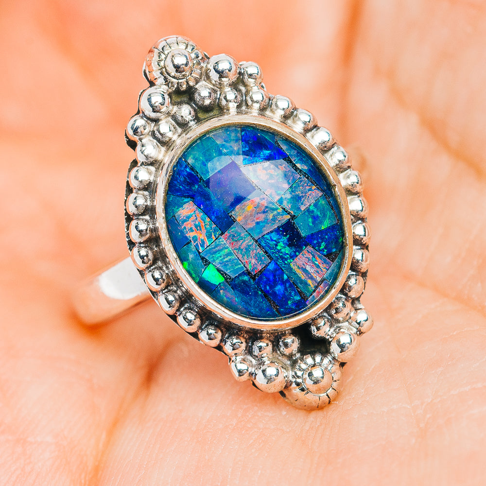 Southwestern Style Mosaic Opal Ring Size 7 (.925 Sterling Silver)