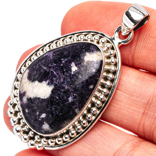 Oval purple-blue lace agate pendant in .925 sterling silver bezel with bail loop