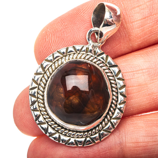 Premium Southwestern Style Mexican Fire Agate Pendant 1 3/8" (.925 Sterling Silver)