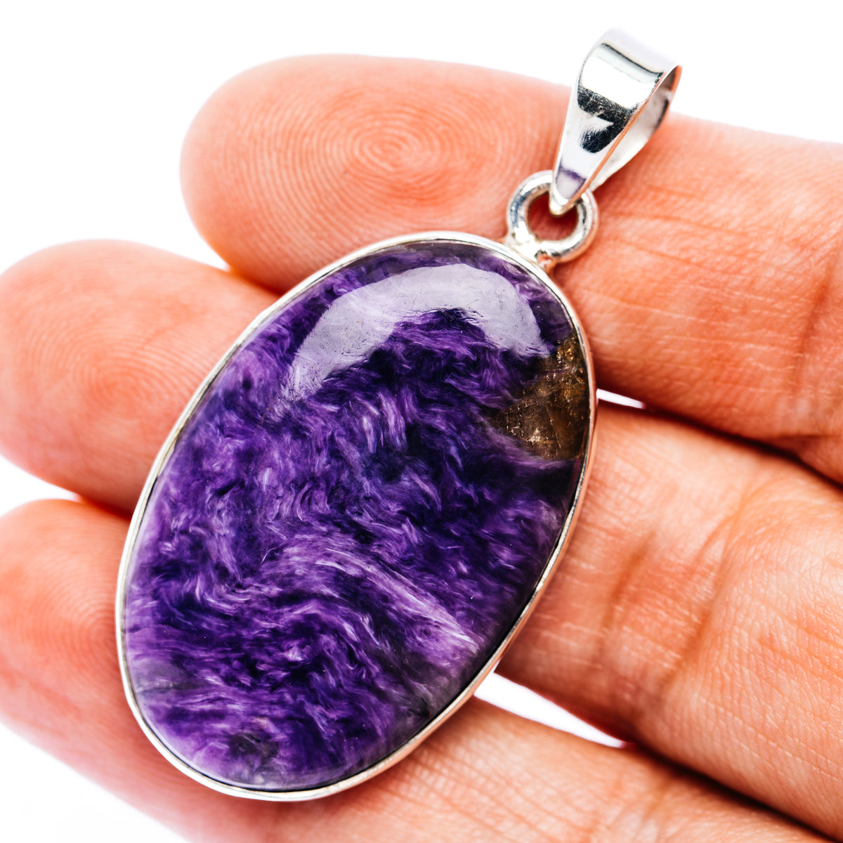 Large Premium Charoite Pendant 2" (.925 Sterling Silver)