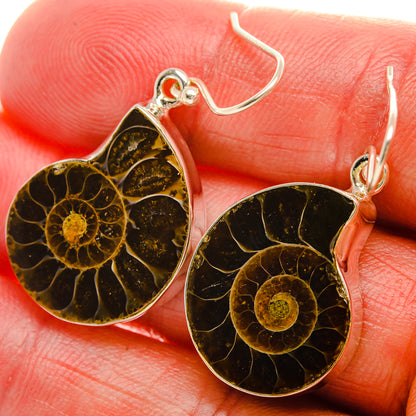 Ammonite Fossil Earrings 1 1/2" (925 Sterling Silver) EARR432003