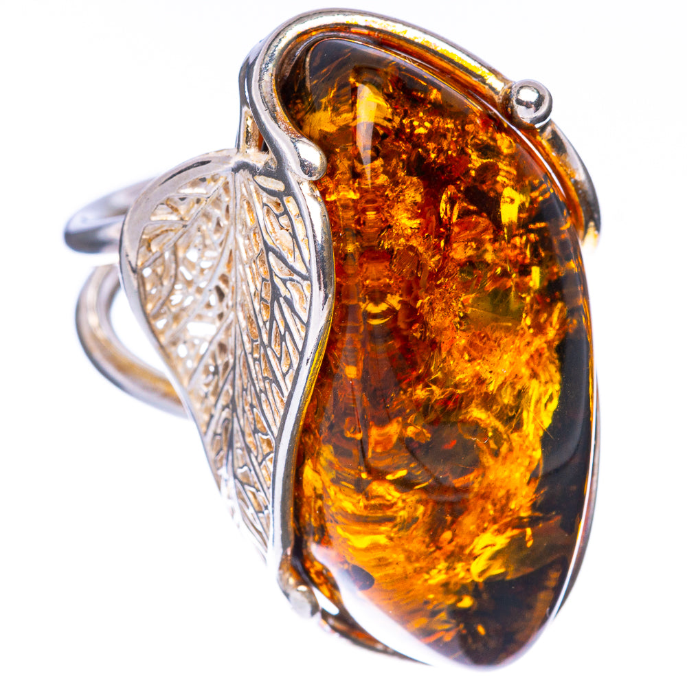 Baltic Amber Leaf Ring Size 8 (925 Sterling Silver) R1874