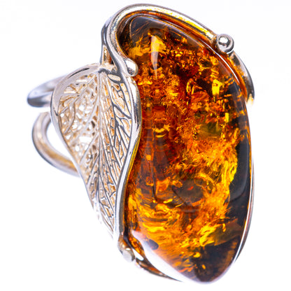 Baltic Amber Leaf Ring Size 8 (925 Sterling Silver) R1874