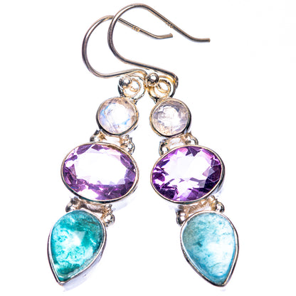 Aquamarine, Amethyst, Rainbow Moonstone Earrings 1 3/4" (925 Sterling Silver) E432620