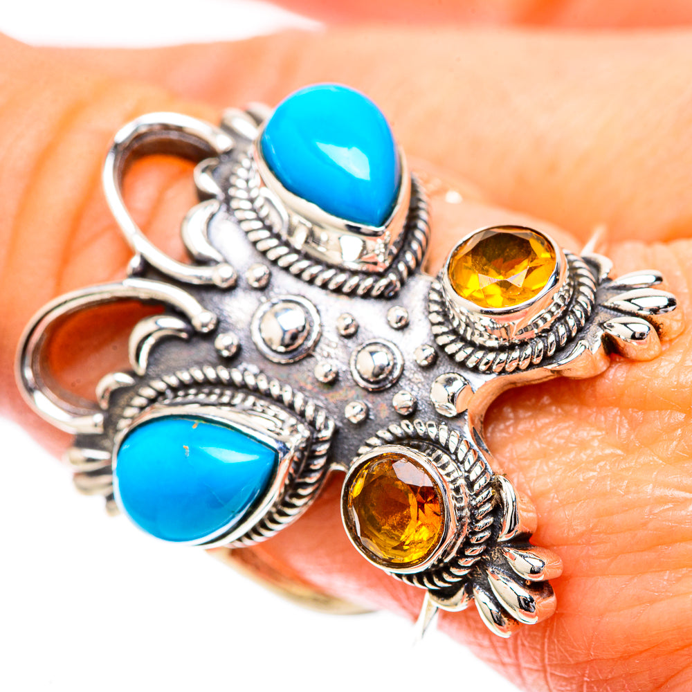 Large Sleeping Beauty Turquoise, Citrine Ring Size 9 (925 Sterling Silver) RING137947