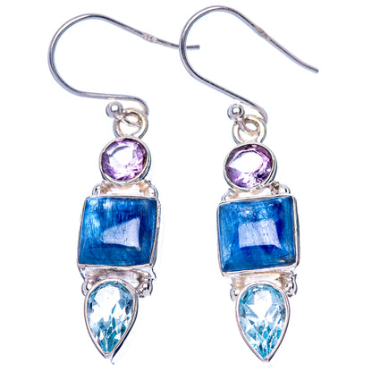 Kyanite, Blue Topaz, Amethyst Earrings 1 5/8" (925 Sterling Silver) E1514
