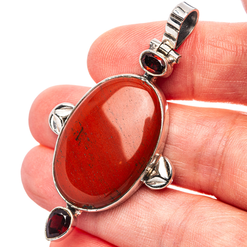 Red Jasper, Garnet Pendant 2 1/8" (.925 Sterling Silver)