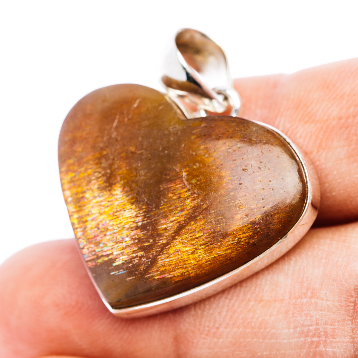 Premium African Sunstone Pendant 1 1/4" (.925 Sterling Silver)