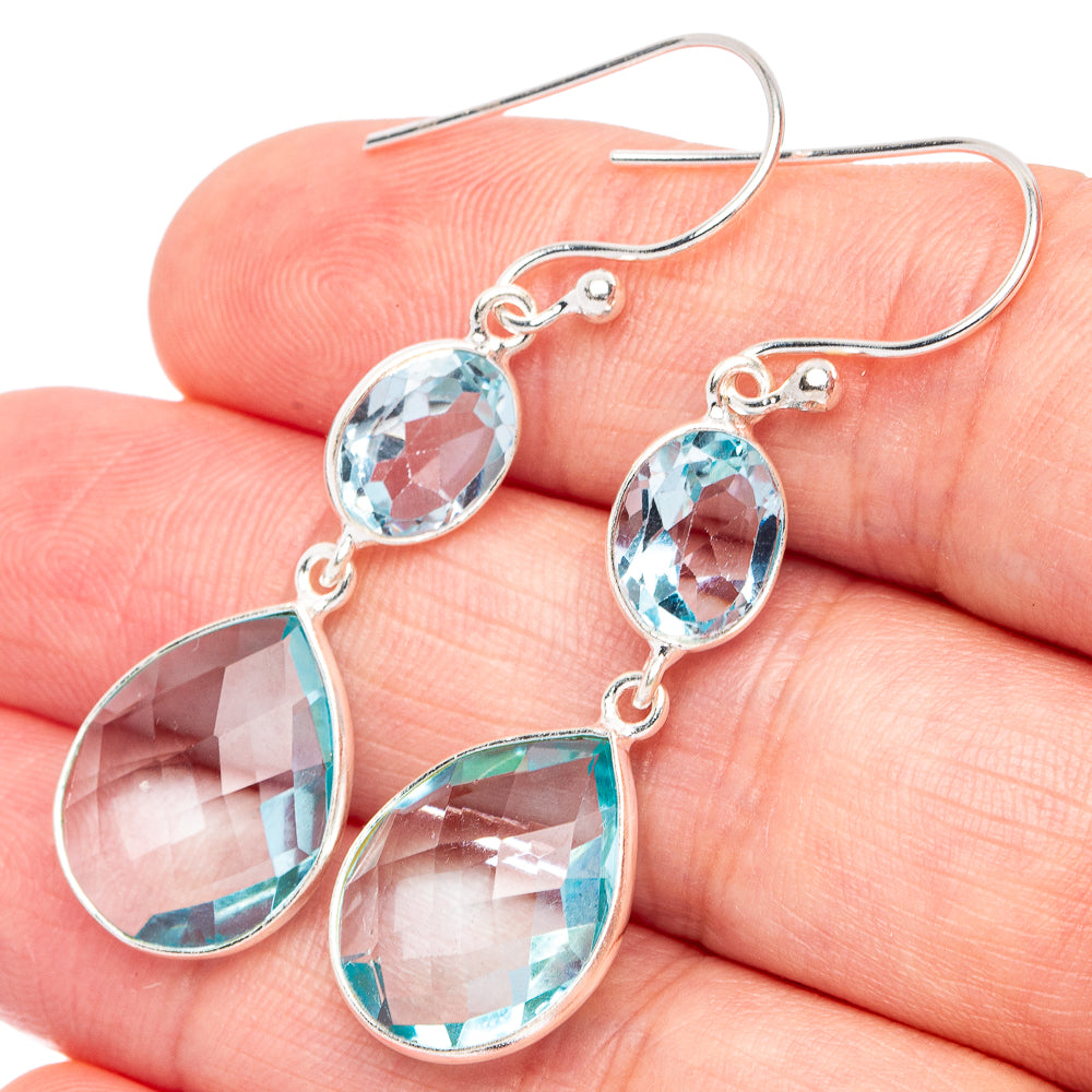 Dainty Blue Topaz Earrings 1 3/4" (925 Sterling Silver) E2871