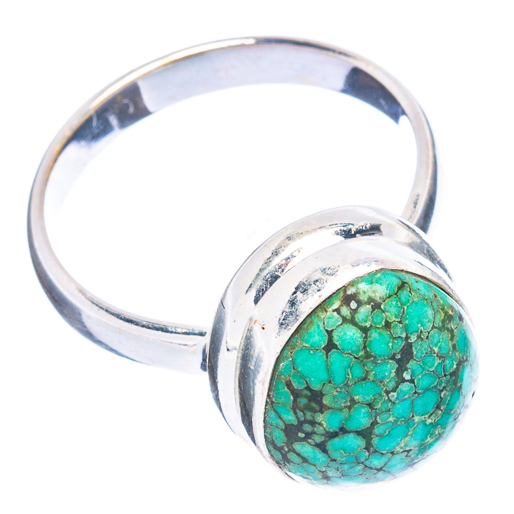 Turquoise spiderweb cabochon sterling silver ring, side view on band