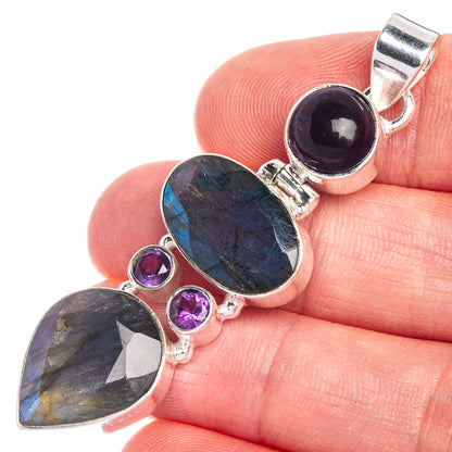Labradorite, Amethyst Pendant 2 1/4" (925 Sterling Silver) P39783