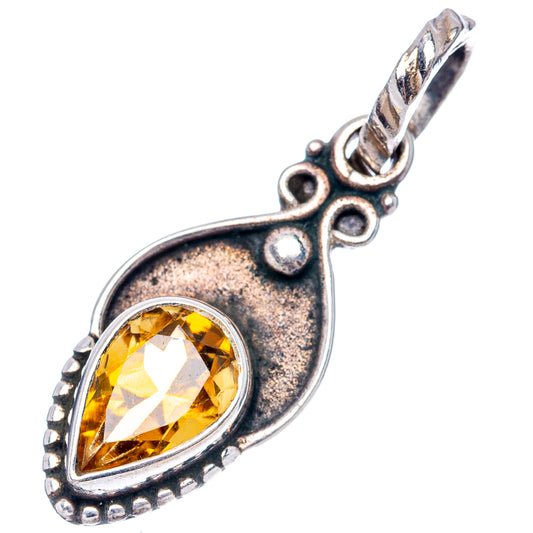 Citrine teardrop pendant in oxidized sterling silver with oval bail and yellow stone