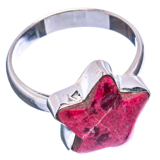 Sterling silver star ring with red gemstone cabochon