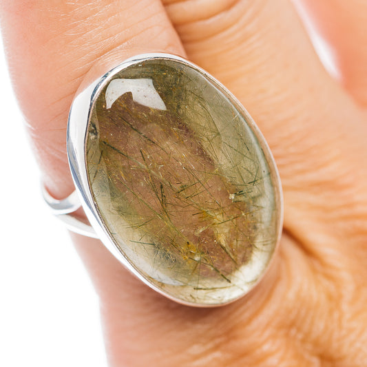 Oval rutilated quartz ring in oval bezel, set in polished .925 sterling silver