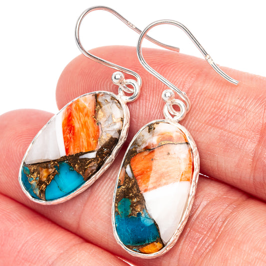 Spiny Oyster Turquoise Earrings 1 3/8" (925 Sterling Silver) E1265