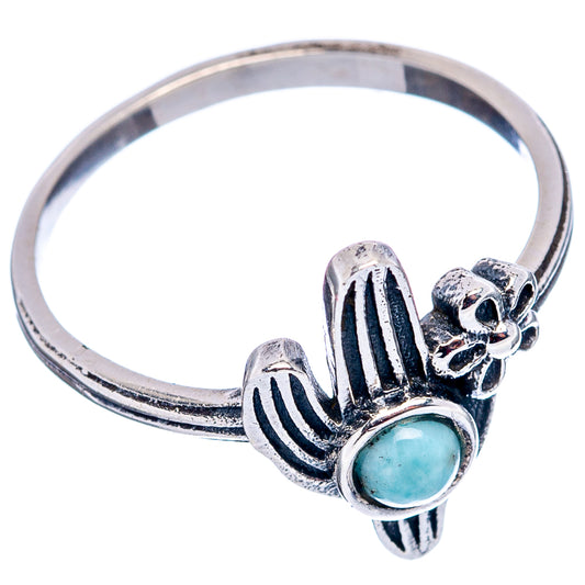 Dainty cactus ring, .925 sterling silver band with blue larimar cabochon detail