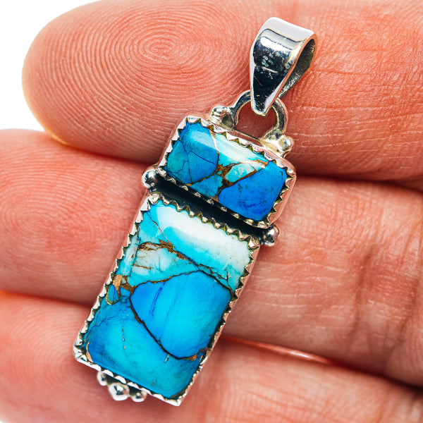 Ice Blue Dahlia Mohave Turquoise Pendant 1 1/2" (.925 Sterling Silver)
