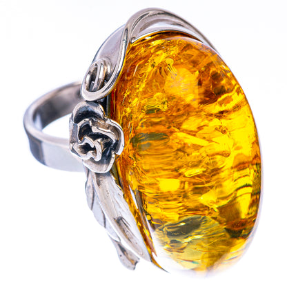 Baltic Amber Rose Ring Size 8.5 (925 Sterling Silver) R1856