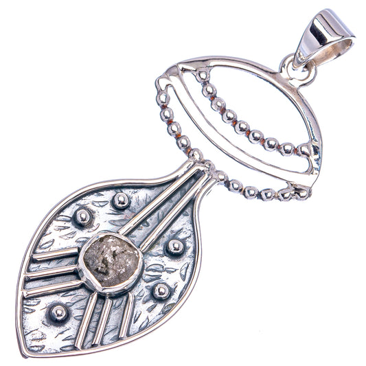 925 sterling silver teardrop pendant with raw diamond center and bead chain border