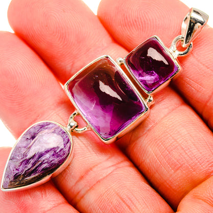 Charoite, Amethyst 925 Sterling Silver Pendant 2 1/2" (925 Sterling Silver) PD38387