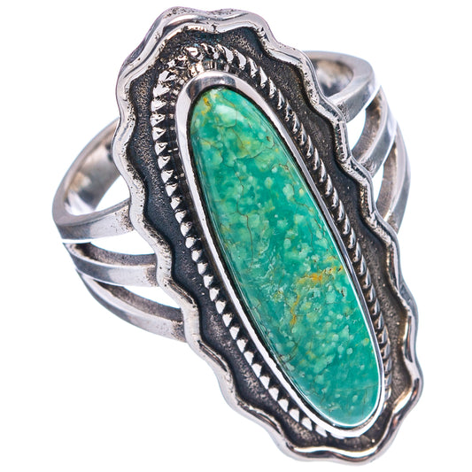 Turquoise oval sterling silver ring, raised bezel with dotted border and split shank