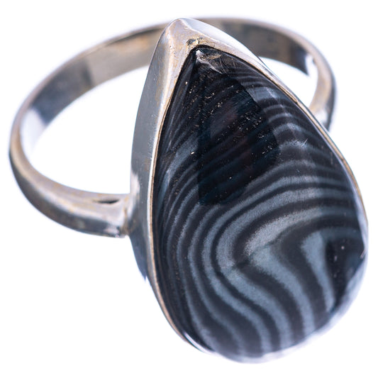 Sterling silver ring with black marbled teardrop cabochon on polished open band