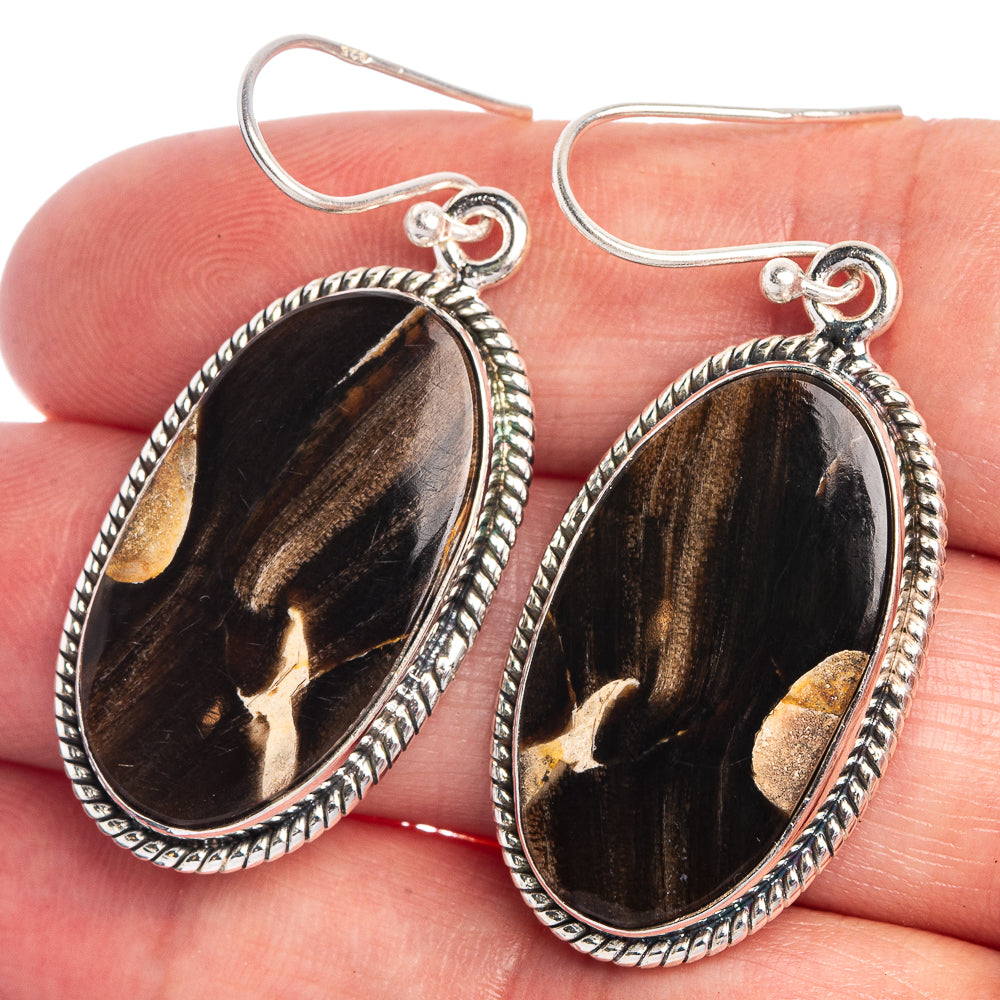 Peanut Wood Jasper Earrings 1 3/4" (925 Sterling Silver) E433033