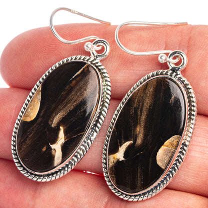 Peanut Wood Jasper Earrings 1 3/4" (925 Sterling Silver) E433033