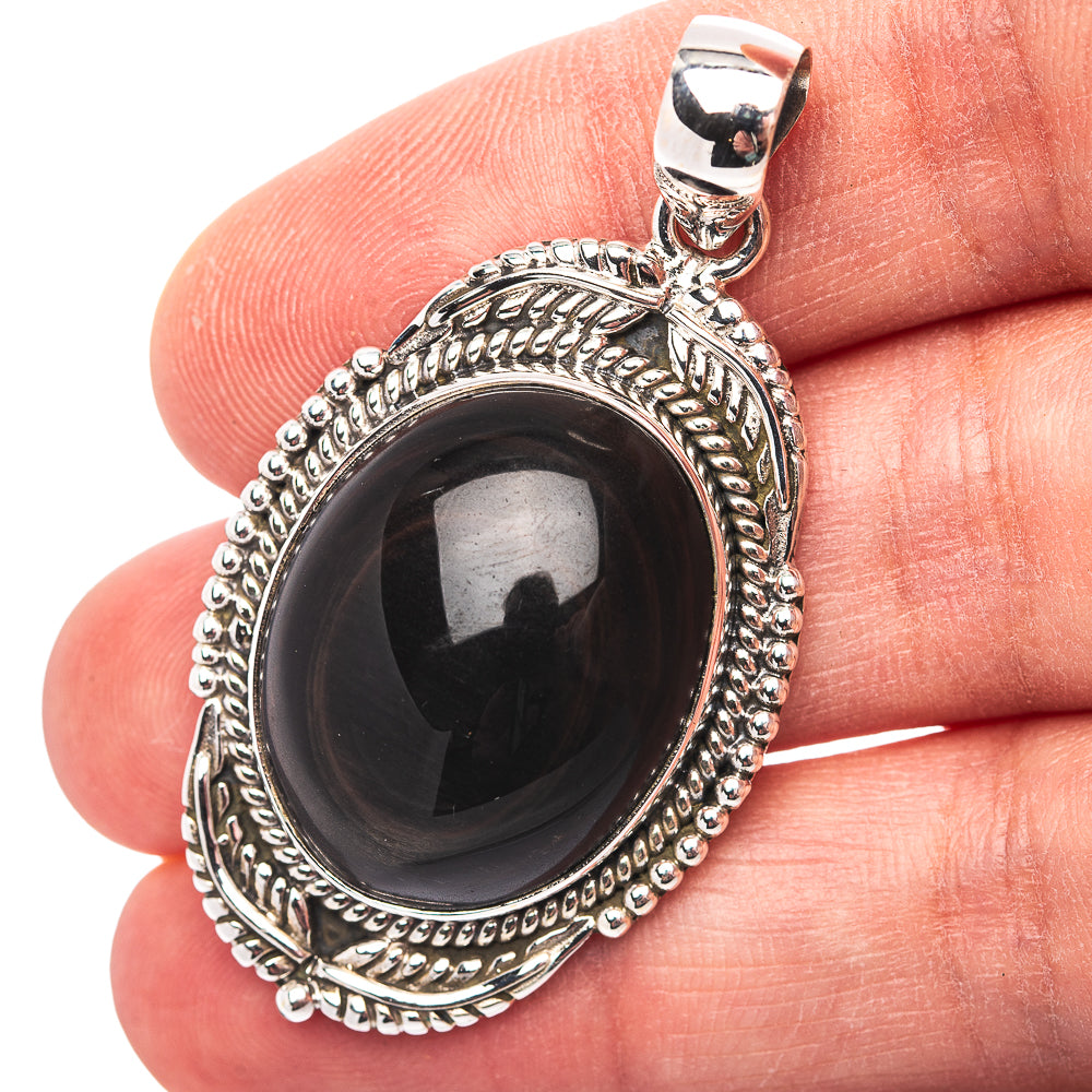 Premium Southwestern Style Rainbow Obsidian Pendant 1 7/8" (.925 Sterling Silver)