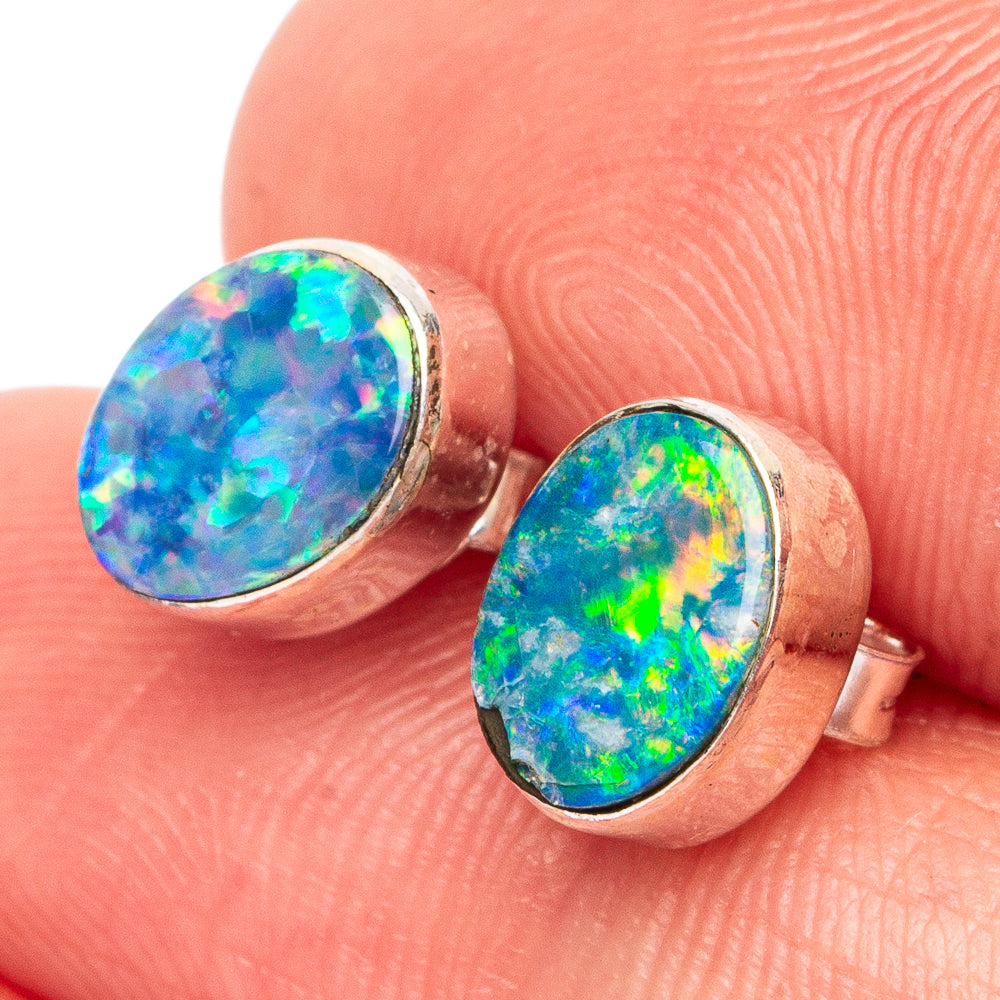 Rare Doublet Opal Earrings 3/8" (925 Sterling Silver) E2597