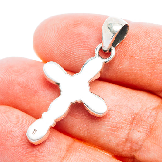 Southwestern Style Cotton Candy Turquoise Cross, Wild Horse Jasper Pendant 1 5/8" (.925 Sterling Silver)