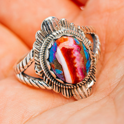 Southwestern Style Pink Dahlia Turquoise Ring Size 7.75 (.925 Sterling Silver)
