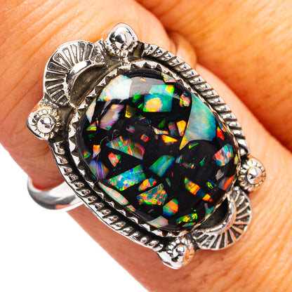 Southwestern Style Mosaic Opal Ring Size 8 Adjustable (.925 Sterling Silver)