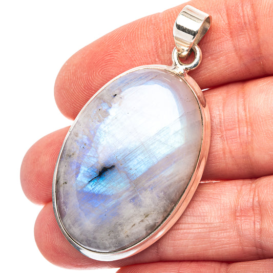 Rainbow Moonstone Pendant 1 7/8" (.925 Sterling Silver)
