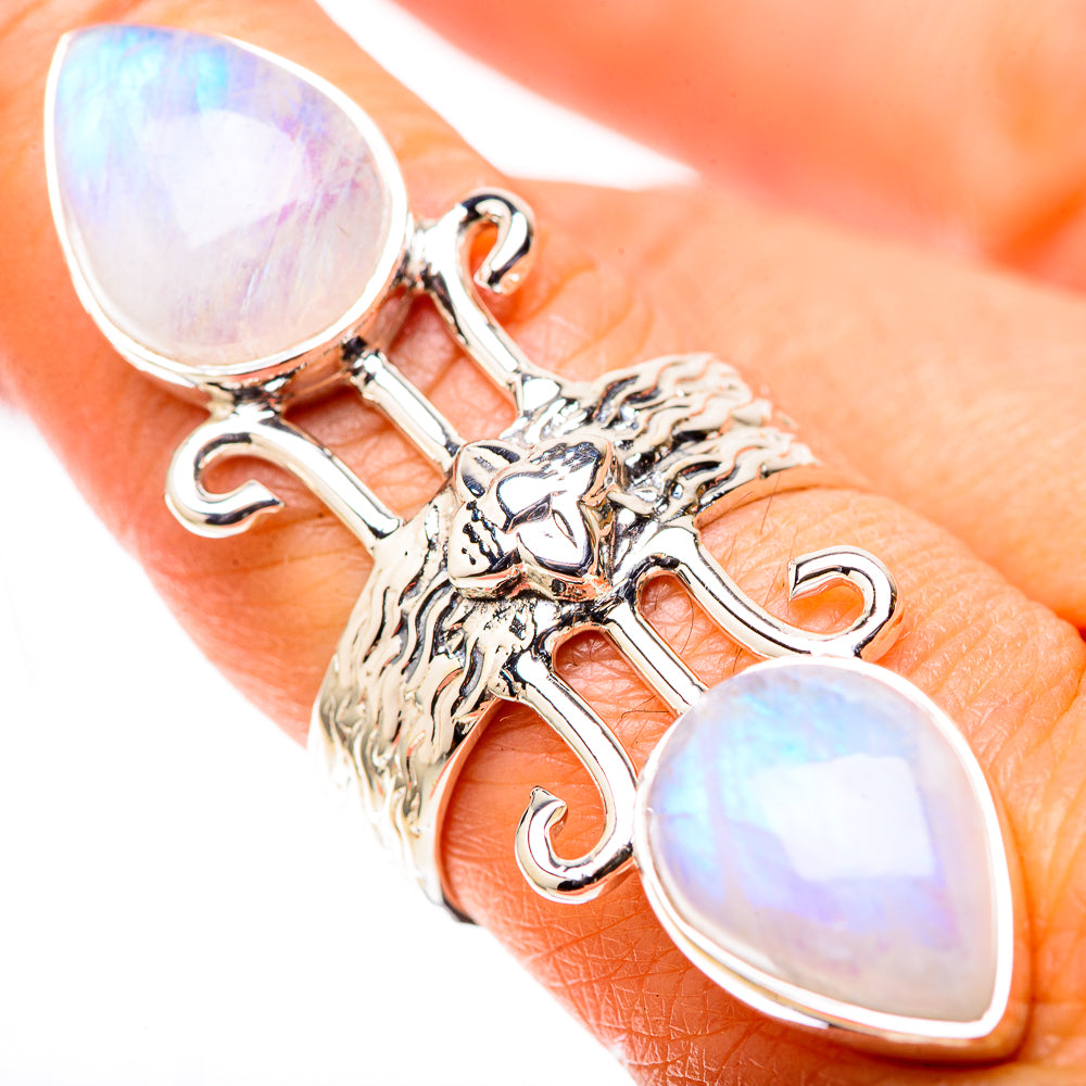 925 sterling silver moonstone ring with oval iridescent stones and ornate cross design