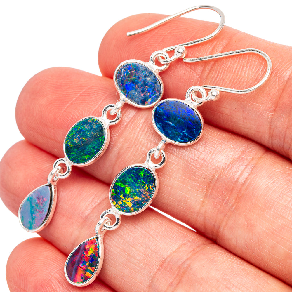 Doublet Opal Earrings 1 7/8" (925 Sterling Silver) E2359