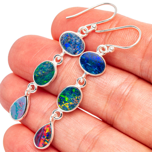 Doublet Opal Earrings 1 7/8" (925 Sterling Silver) E2359
